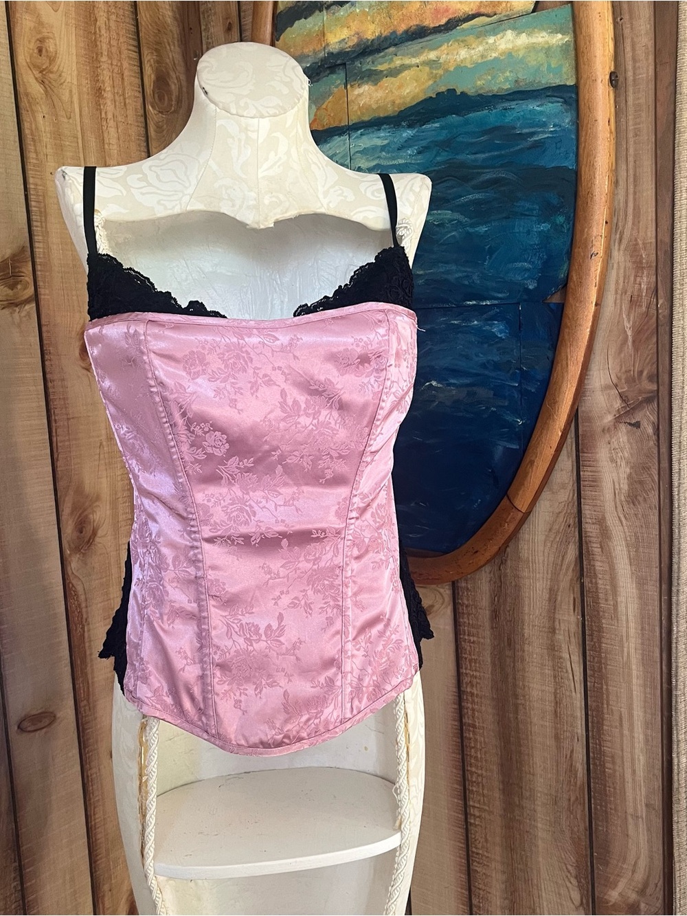 💋 Fredrick’s of Hollywood Pink Satin Lace Trim Bustier Top
